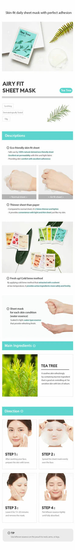 MISSHA AIRY FIT SHEET MASK (TEA TREE)