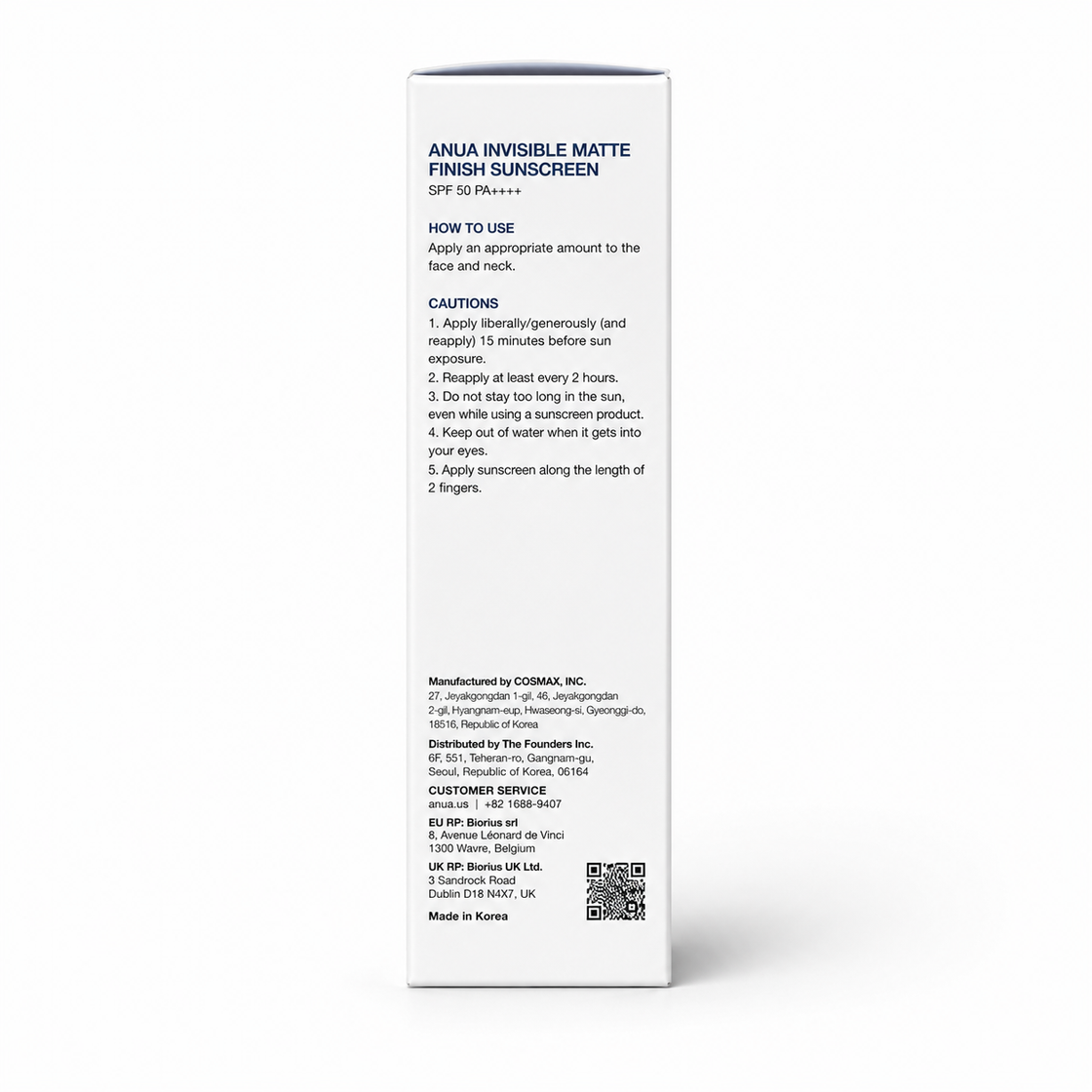 Anua Invisible Matte Finish Sunscreen SPF50 PA++++