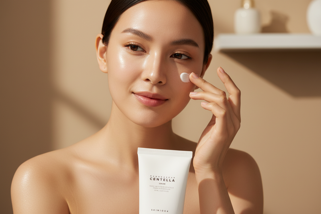 Model applying Centella Cream
