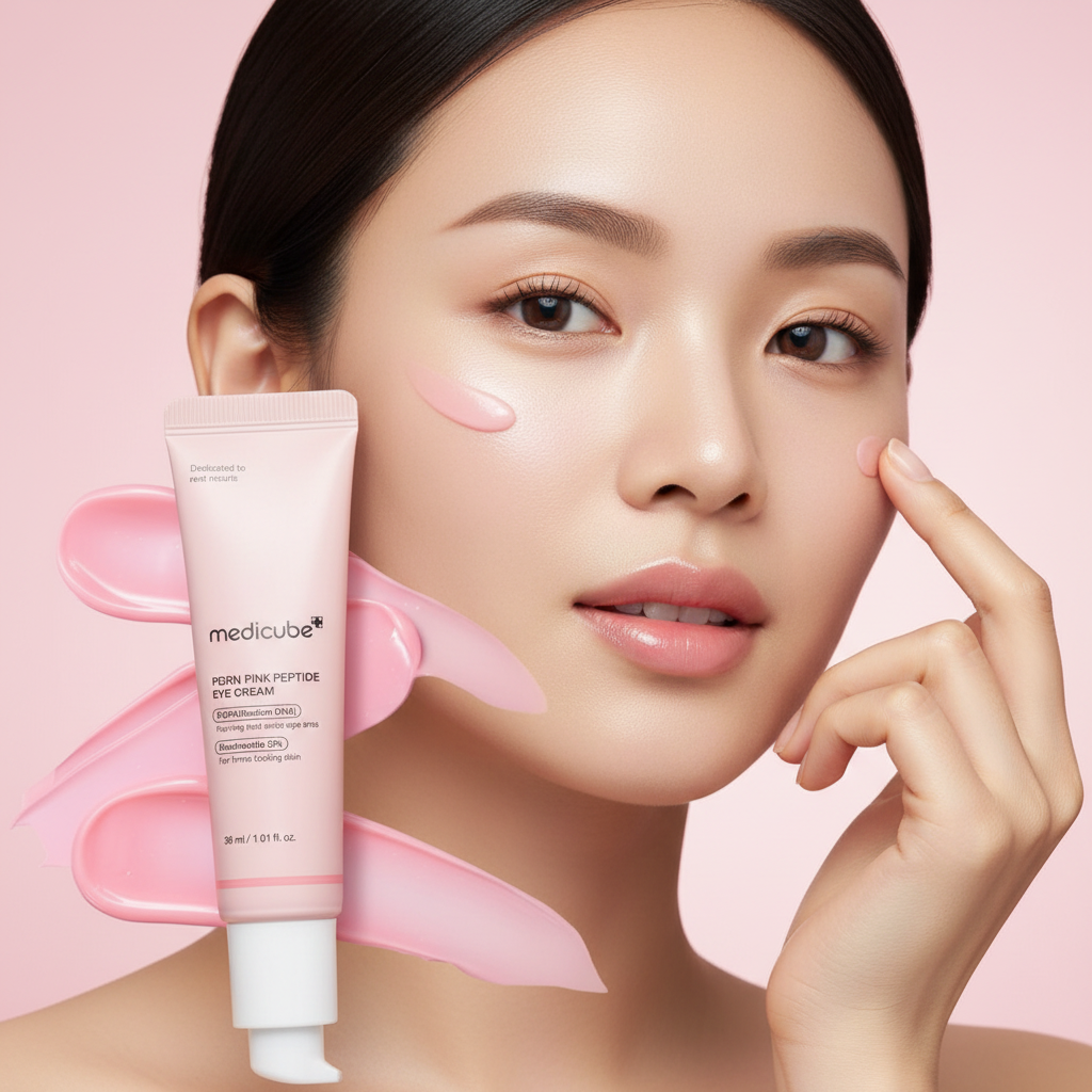 Model using Medicube Eye Cream