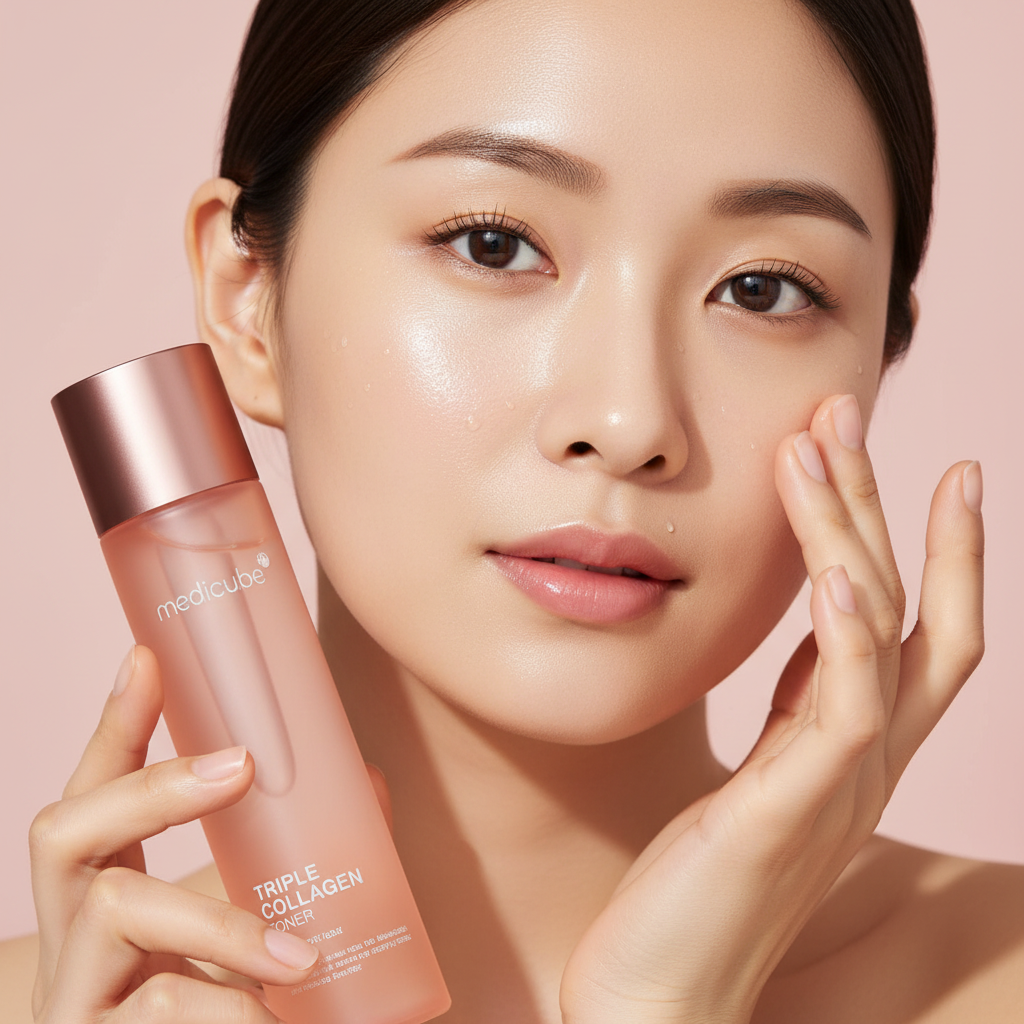 Model using Medicube Triple Collagen Toner