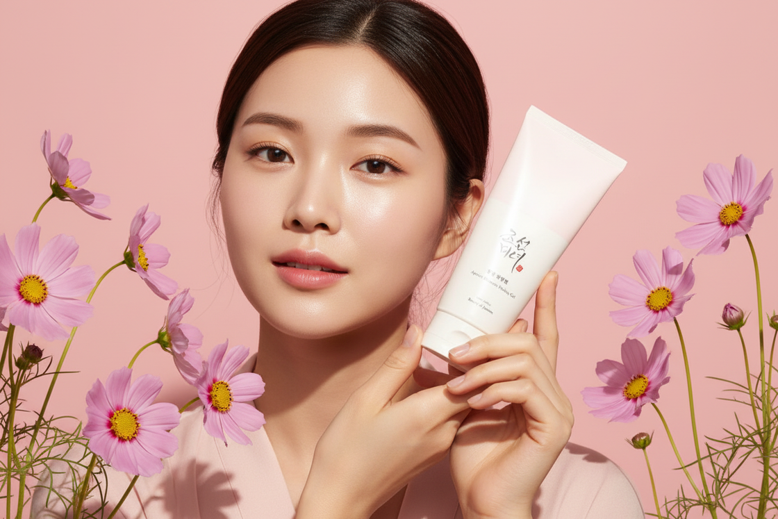 Model with beauty product