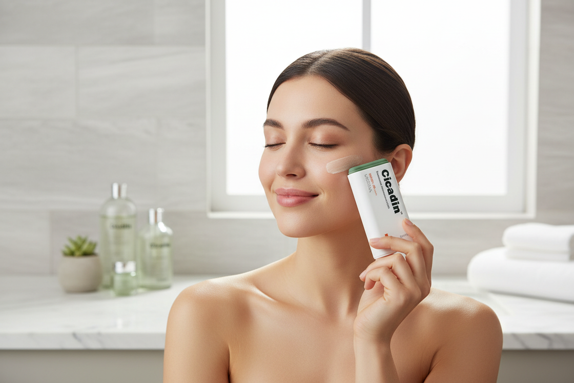 Model with Cicadin Sunscreen Stick